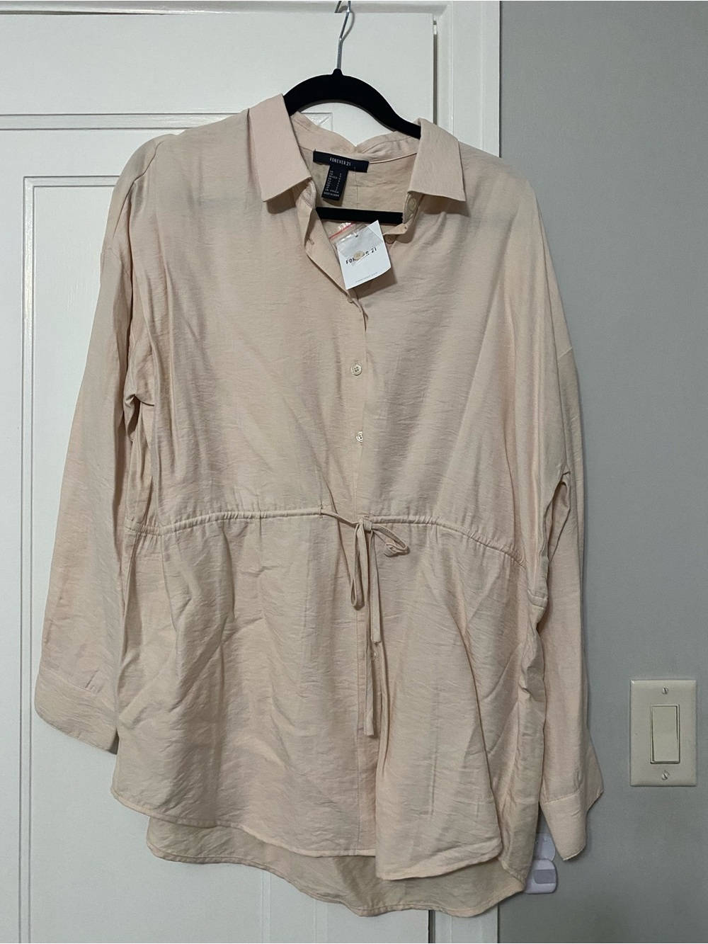 Forever 21 Pale Blush Drawstring Button-Down Blouse